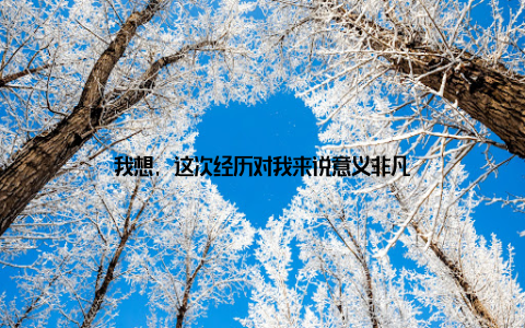 我想, 这次经历对我来说意义非凡